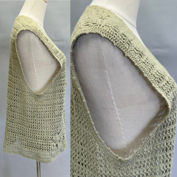 90s Koret crochet green sweater vest button up oversized boxy Size Medium - Picture 3 of 15